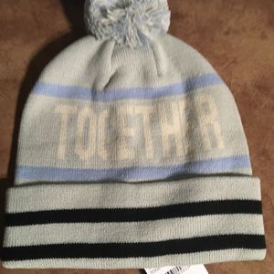 HAT ATTACK ‘TOGETHER’ DESIGN NWT KNIT STRIPE POMPOM DETAIL ACRYLIC BEANIE